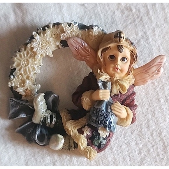 Boyds Bears Jewelry - Boyds Bear  Folk Wear Astrid Frost Fairie Frost Flakes Bag Brooch Pin Vintage